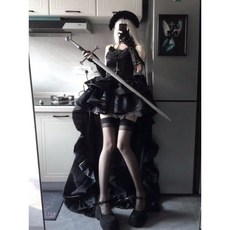 浮夢幻夜 夏季新款 法式 哥特 大小姐 設計感 魚骨收腰蓬蓬公主連衣裙，透氣舒適，魚骨收腰，蓬蓬裙擺