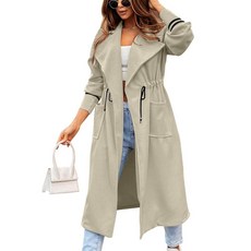 Fazortev 여성용 코트 포켓 캐주얼 드로스트링 허리 오픈 프론트 클래식 라펠 오버코트 레드 L