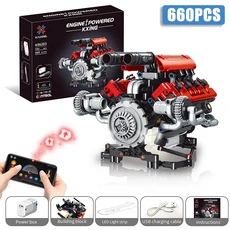 660개 MOC V8 엔진 모델 키트 LED 조명 충전식 앱 제어 배터리 STEM 장난감 성인 및 어린이용 K9620, 01 V8 Engine