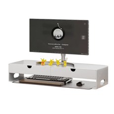 Wiseha 설치 필요없음 서랍형모니터 받침대 탄소강 스탠드 와이드 선반, 서랍60*10.7*21, 화이트