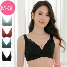 Daima黛瑪 無鋼圈內衣 大尺碼 M-XXXL 薄杯零負擔透氣U型美背蕾絲內衣 寬肩帶 彈力-四色可選9137
