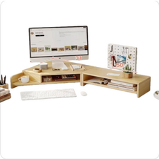 轉角顯示器增高架, 【雙層組合帶杯架-洞洞板朝左】拉絲白橡木, 1個