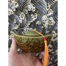 京綸 陶瓷元寶擺設密封罐 儲藏罐 茶葉罐，精美居家擺飾，防潮保鮮, 窯變綠色, 1個