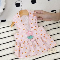 파스텔펫 반려동물 캐롯 체크 원피스, 핑크, 1개