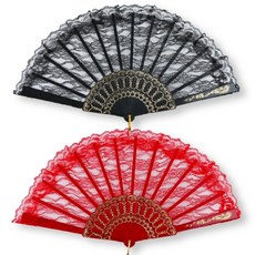도담 부채 검정레이스 빨강레이스, 빨강, 1개