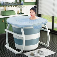 성인용 접이식 반신욕조 성인 간이 이동식 휴대 욕조통, 디럭스 대형 블루 블루 천 목욕 가방 3개