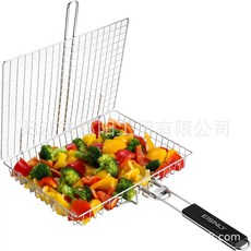 생선 야채 새우 요리를 위한 손잡이가 있는 휴대용 접이식 스테인레스 스틸 그릴 바구니 - 야외 바베큐 액, 없음, 1개