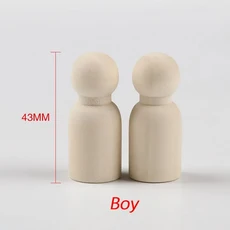 10Pcs 미완성 된 천연 나무 말뚝 인형 몸 소년 소녀 모양 DIY 그림 어린이를위한 작은 나무 말뚝 사람들 예, 05 10Pcs 43mm Boy