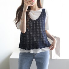 女款V領鏤空針織背心