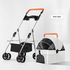 개 고양이 개용 애완동물 유모차 가볍고 접이식 가방 분리형 외부 푸시 개 산책 운반, grey