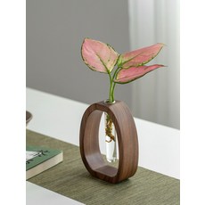 화병 유리 모던 원목 바나 꽃병, 남미 호두나무 대형 야외 꽃병 12x4x14.5cm