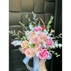 仙氣女神粉嫩百搭捧花/新娘捧花/伴娘捧花/外拍捧花/求婚花束/告白花束/登記傳情乾燥花束/永生花束/畢業花束, 25公分,加購提袋（花束保護較完整）