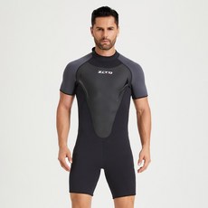 新款3MM潛水衣 男女連體短袖防寒保暖衝浪浮潛防曬泳衣, 【男款】灰色,S, 1個