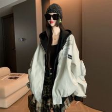連帽夾克外套女 寬鬆休閒百搭棒球服上衣 街頭潮人, 淺灰色（夾棉款）, XXL（建議130-145斤左右）