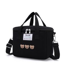 寶貝家 媽媽包 小熊刺繡 手提側背肩背, 黑色