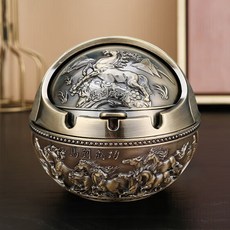 리빙픽 말띠 해 고급스러운 레트로 뚜껑이 있는 마도성공 문양 재떨이, 1개, 브론즈