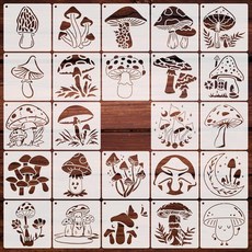 24피스 버섯 스텐실 템플릿 재사용 가능한 보헤미안 버섯 달 꽃 스텐실 목재 캔버스 타일 스크랩북 원단 베개 장식 DIY 공예 프로젝트 페인팅, 24피스 버섯 스텐실 템플릿, 재사용 가능한 보헤미안