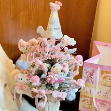 KT 可愛貓落雪仿真聖誕樹 聖誕裝飾, 蝴蝶結kt聖誕樹(大號成品)
