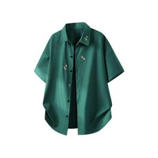 新品 花卉刺繡冰絲短袖襯衫男夏季國潮寬鬆白色襯衣潮牌涼感青少年外套 副廠商品