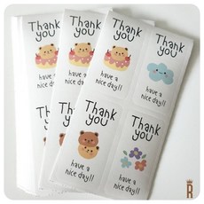 땡큐스티커 포장 감사 스티커 직사각 100개 컵케잌곰, 단품