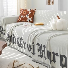 復古字母印花沙發巾，多色可選，家居裝飾蓋布，防塵防貓抓, 祕境蓋巾-黑色,180*130cm【用於單人座椅】, 1個