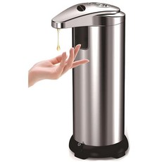 Boxonly 주방 및 욕실용 자동 터치리스 비누 디스펜서 핸즈프리 적외선 센서 스테인리스 스틸 디자인 배터리 작동 비누 세제 로션 및 손 소독제에 적합, Double Button Model