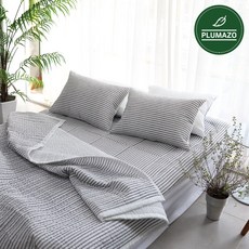 플루마즈오 까실까실 스트라이프 1인용 시원한 냉감 여름이불 얇은 시어서커 침구세트