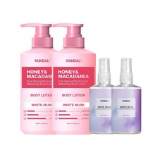 쿤달 퓨어 바디로션 화이트머스크 500ml x2개 바디미스트 화이트머스크 128ml x2개, 2개입