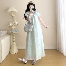 DIU 新品夏季氣質中長款孕婦短袖連衣裙