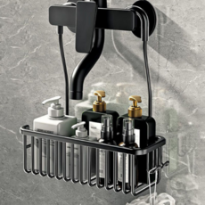 태양유통 욕실 수전걸이 바스켓 무타공 수납함, 블랙