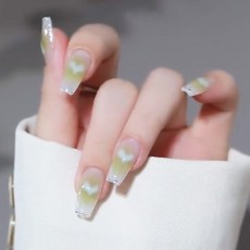 유니스뮬라 네일팁 그린 젤 그라데이션 녹차색 롱팁 U37, 1개