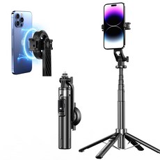 스피덱스 강력 마그네틱 맥세이프 삼각대 휴대폰 셀카봉 무선 블루투스 충전 리모컨 원터치 펼침 4각 지지대 자석 부착 및 클립 겸용, 1개 P135 블랙, 1개