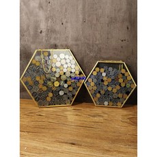 簡約復古六邊形硬幣展示框 收藏玻璃透明相框 掛牆裝飾收納金屬畫框, 1個, 小號（硬幣款）,其他尺寸