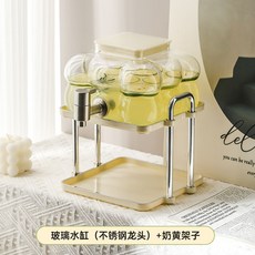 飲料桶 冰扎壺 冷水壶 可樂桶 涼水壺 泡酒壶 帶龍頭 玻璃蛋殼水缸加厚防爆密封冷水桶, 1個, 蛋殼水缸-不銹鋼龍頭+架子