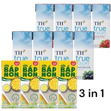 베트남 식품/3종 세트 음료 TH 요구르트 블루베리/딸기/LOF옥수수유, 48개, 180ml, 3종세트
