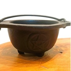 藥魂 鑄鐵薰香爐 - 聖木淨化 水晶淨化 碳餅/香草/聖木條/淨香粉/薰香樹脂適用, 1個, 手提五芒星薰香爐