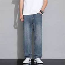 秋冬新款寬鬆闊腿牛仔褲，韓版潮流彈力工作褲，百搭休閒直筒運動長褲, 29 建議體重55-60 公斤, 藍色