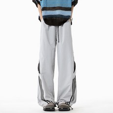 斜切拉鏈彎刀衛褲 垂感休閒寬鬆直筒闊腿褲, 3XL码 建议体重（82.5-95公斤）, 灰色