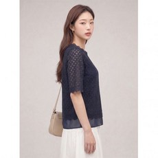 크로커다일레이디 네이비 레이스 라운드 블라우스 티셔츠 CLCMTS113 415174