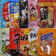 인기봉지라면 비빔면 낱개 10종 20봉입(배홍동2+팔도비빔2+불닭볶음2+까르보불닭2+틈새라면2+짜파게티2+신라면2+너구리2+안성탕면2+삼양2), 1세트