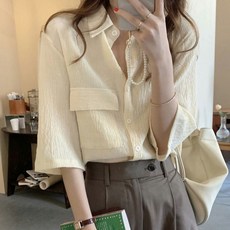 네츄럴 원포켓 루즈핏 블라우스 셔츠 반팔셔츠 여성 여름블라우스 블랙 반팔 여름 포켓