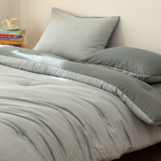 KURUA 레트로 체크 워싱 이불 세트 간절기 이불+패드+베개커버 세트, 블루