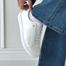오오룩 남자 6cm 키높이 스니커즈 발편한 밴딩끈 단화 정장운동화 화이트 블랙