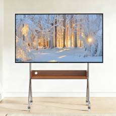 Bornoon 이동식 스탠드 티비 거치대 원목 오크 선반 무포름알데히드 32-75인치, 원목 오크 선반 32-75인치 스테인리스강관, 1개