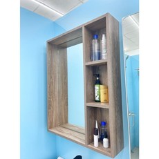 方型瓷盆60CM木紋浴櫃鏡櫃組 PVC防水發泡板 霧黑龍頭 三件式現貨, 鏡櫃