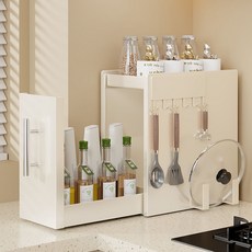 SMTONE 슬림 주방 선반 틈새 서랍형 11.5cm/18.5cm 자석걸이+도마걸이 탄소강 수납함 조미료 컵 정리 양념통선반 영양제보관함 다용도 슬라이딩 정리함, 1개, 화이트