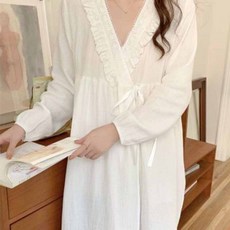 임산부 긴팔 잠옷 원피스 봄 가을 임부 긴팔 수유 원피스 레이스 장식 편안한 홈웨어 YLP