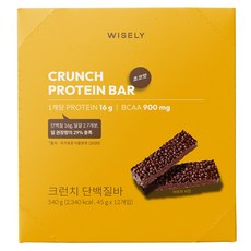 단백질 16g BCAA 900mg 첨가된 맛있는 저당 크런치 단백질바, 12개, 45g