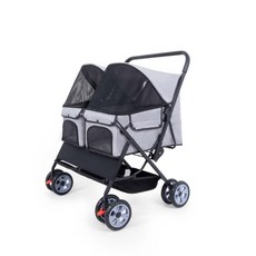 寵物推車 狗狗推車 摺疊推車 貓咪推車 並排寵物推車 輕便可摺疊攜帶 多寵物貓咪狗狗專用遛狗外出手推車, 銀灰色,99*71.5*65, 1個