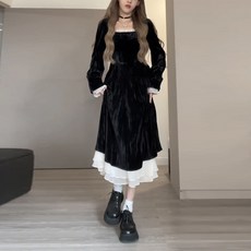 여성용 긴소매 원피스 가을 블랙 미니 드레스